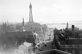 A view of Blackpool Tower looking south from the roof of the Regent Court flats in 1963