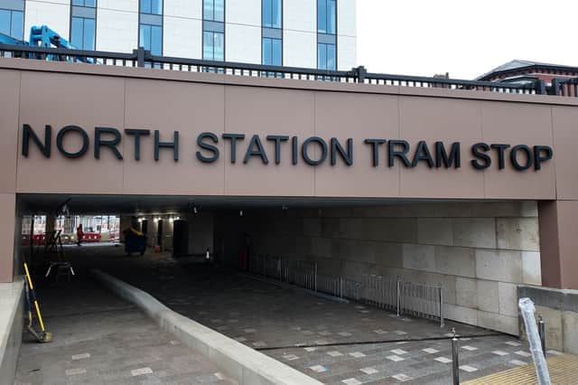 The sign has gone up for the new North Station Tram Stop as the Talbot Gateway Holiday Inn complex nears completion
