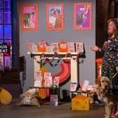 Owner of Scoff Paper Gemma Connolly, from Chorley appearing on Dragons' Den yesterday (Thursday) Golden Retriever Leo.