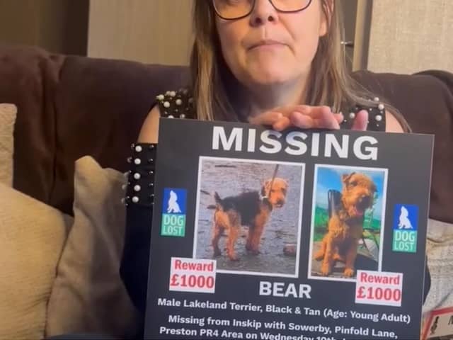 Catherine Bamber with a missing picture of Bear.