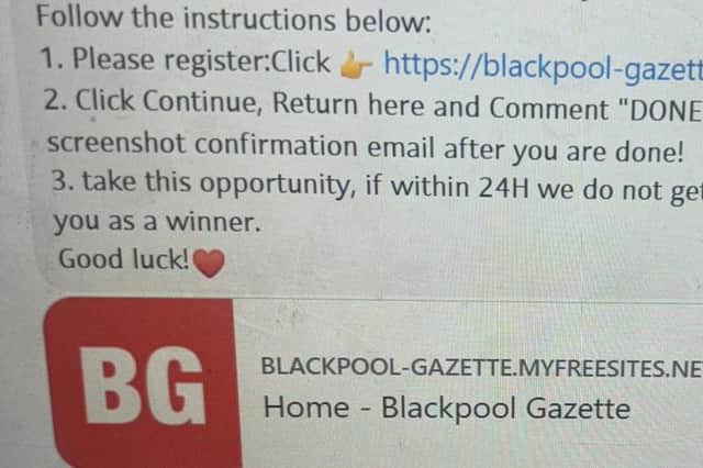 The scam post masquerading as the Blackpool Gazette.