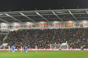 The packed North StandPhotographer Dave Howarth / CameraSportBristol Street Motors Trophy Semi-Final - Blackpool v Peterborough United - Tuesday 20th February 2024 - Bloomfield Road - Blackpool World Copyright Â© 2024 CameraSport. All rights reserved. 43 Linden Ave. Countesthorpe. Leicester. England. LE8 5PG - Tel: +44 (0) 116 277 4147 - admin@camerasport.com - www.camerasport.com