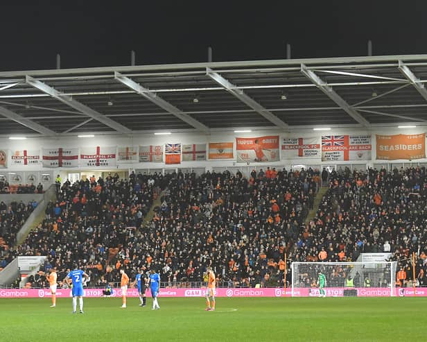 The packed North StandPhotographer Dave Howarth / CameraSportBristol Street Motors Trophy Semi-Final - Blackpool v Peterborough United - Tuesday 20th February 2024 - Bloomfield Road - Blackpool World Copyright Â© 2024 CameraSport. All rights reserved. 43 Linden Ave. Countesthorpe. Leicester. England. LE8 5PG - Tel: +44 (0) 116 277 4147 - admin@camerasport.com - www.camerasport.com