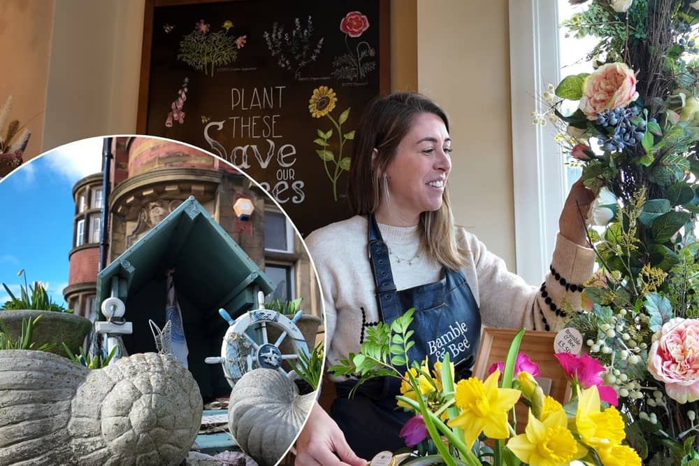 I visited Ansdell. Pic: Samantha in her store Bramble & Bee. Inset: Coastal pavement decoration.