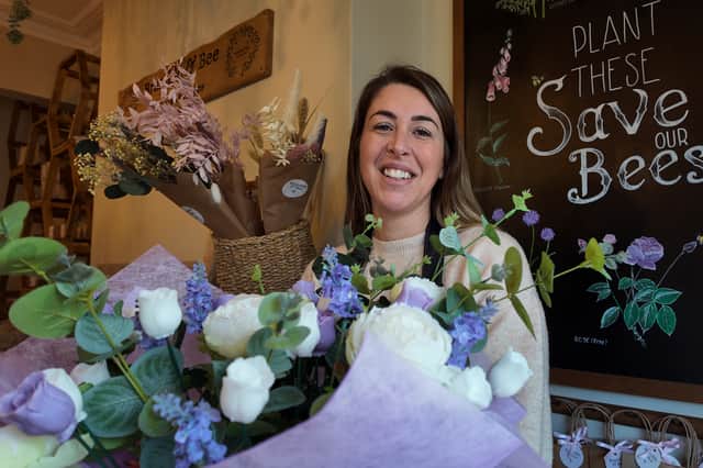 Samantha with a soap flower bouquet