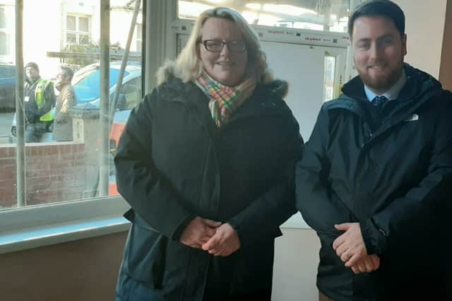 Minister Jacob Young with Coun Lynn Williams during a visit to the town in January