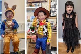 L to R: Oscar as Peter Rabbit, Cassius age 3 as Woody and Olivia age 8 as Wednesday Addams