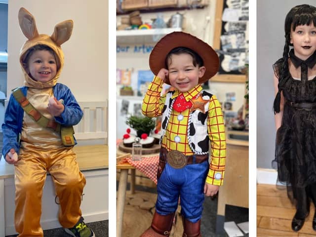 L to R: Oscar as Peter Rabbit, Cassius age 3 as Woody and Olivia age 8 as Wednesday Addams