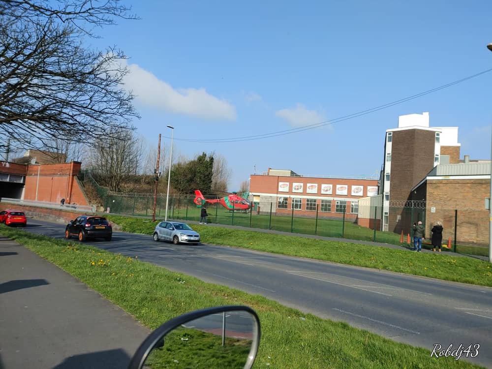 The air ambulance at Burton's Biscuit factory in Mansfield Road, Blackpool on Thursday. Picture credit: Robert Alan John Elliott 