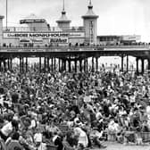 Thousands of beach lovers take to their deck chairs below Central Pier in 1965, when the summer show headliners were Bob Monkhouse, Mike Yarwood and Neville King