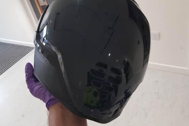Wray was wearing a crash helmet in the dark with a heavily tinted visor (Credit: Lancashire Police)