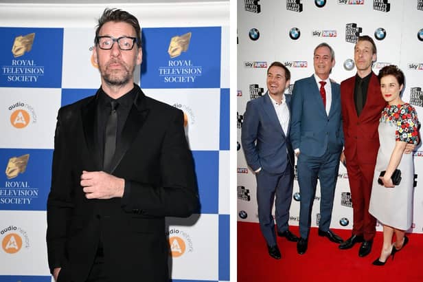 Left: Craig Parkinson pictrued in March 2023. Right: with his Line of Duty costars Martin Compston, Neil Morrissey and Vicky McClure in 2015. Credit: Getty
