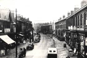 Topping Street, Blackpool, pictured from Church Street in 1934. The white-faced building on the right was then the premises of the electrical firm Hurst Ibbetson and Taylor