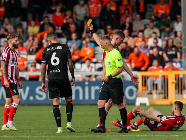 Ollie Norburn is Blackpool's most carded player this season. He won't have to worry about missing any games through suspension now. (Image: CameraSport - Alex Dodd)