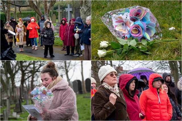 A sombre party gathered in Layton Cemetery to remember six murdered women buried there (Credit: Elizabeth Gomm)