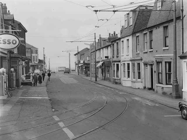View of Princess Street, South Shore, Blackpool showing the tram track from the original conduit layout of 1885. When this photograph was taken in 1964 local businesses and residents were complaining about plans to reopen this section because of the noise and interference caused to their televisions and radios