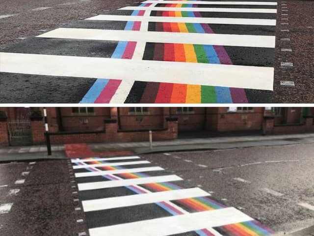 The rainbow markings.