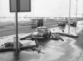 Gale damage on Blackpool Promenade, January 1976