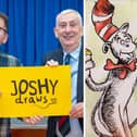 Josh, pictured with Sir Lindsay Hoyle, and one of his Cat in the Hat sketches.