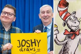 Josh, pictured with Sir Lindsay Hoyle, and one of his Cat in the Hat sketches.