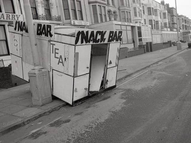 Damage to a snack bar after floods in Blackpool 