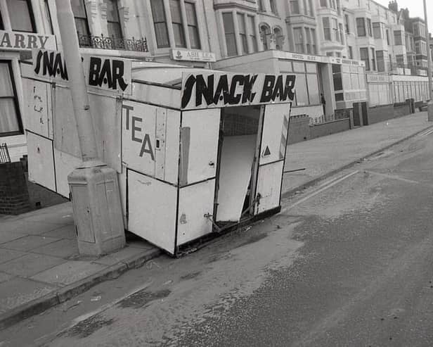 Damage to a snack bar after floods in Blackpool 