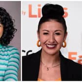 L: Hayley Tamaddon shows off her curls as she announces her partnership with Only Curls. R: she is pictured in 2019. Credit: hayleysoraya on Instagram and Getty