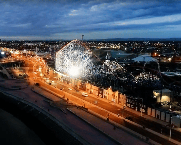 Blackpool Pleasure Beach in the evening.