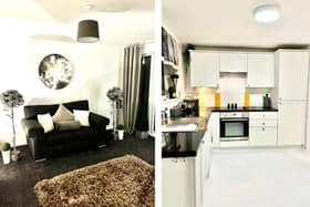 L: the lounge. R: the kitchen