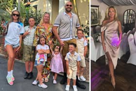 Left: Tyson and Paris Fury with six of their children. Right: the picture which prompted Tyson's pregnancy comment 