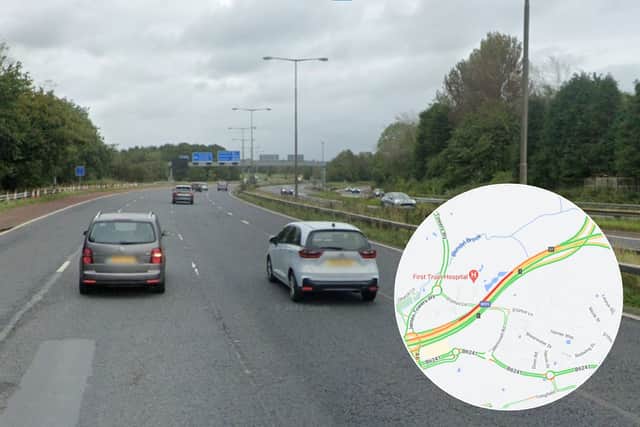 Traffic was building on the M55 eastbound following a crash near Preston (Credit: Google/ AA)
