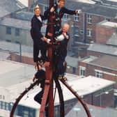 Having a cuppa-500ft on top of the tower. 21st July 1991
