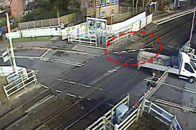 Level crossing smash: CCTV shows reckless van driver ploughing through ...