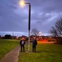 Councillors Baker and Roberts with the new solar lighting