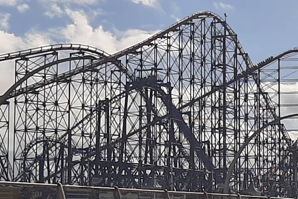 Blackpool Pleasure Beach's flagship rollercoaster The Big One was stopped on the lift hill
