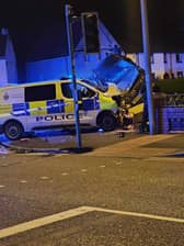 A police van and car involved in a road collision in Blackpool. Photo: Shaney Evans