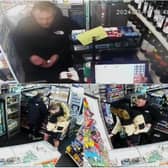 Officers want to speak to these two men following a theft in Thornton (Credit: Lancashire Police)
