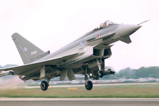 Typhoon DA2 takes off from Warton Aerodrome for its first UK test flight on April 6, 1994