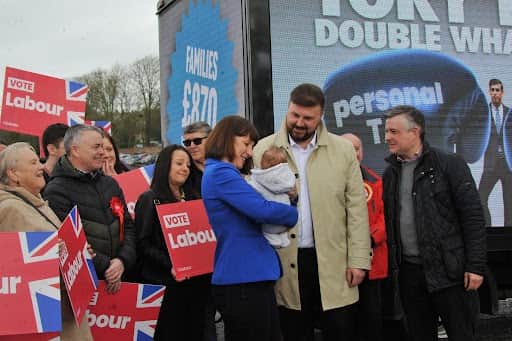 Shadow Chancellor Rachel Reeves with Blackpool South Parliamentary candidate Chris Webb 