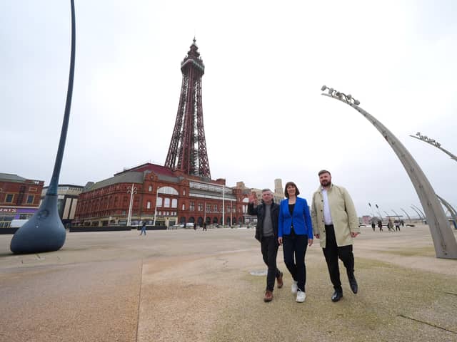 Shadow paymaster general Jonathan Ashworth, shadow chancellor Rachel Reeves, and Chris Webb during their campaign in Blackpool (Credit: Peter Byrne/PA Wire)