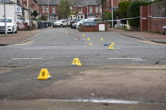 Crime scene markers in place where the incident unfolded on Sunday night