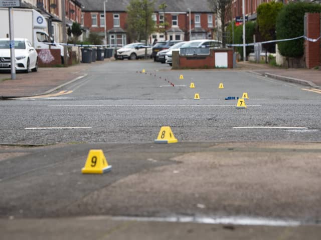 Crime scene markers in place where the incident unfolded on Sunday night