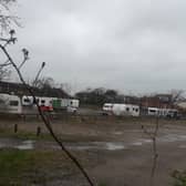 Some of the travellers on site at the corner of Devonshire Road and Talbot Road, Blackpool, in April 2024