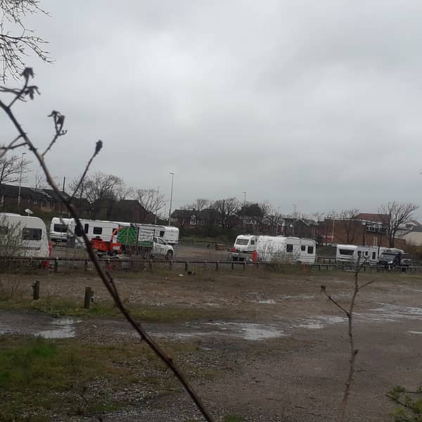 Some of the travellers on site at the corner of Devonshire Road and Talbot Road