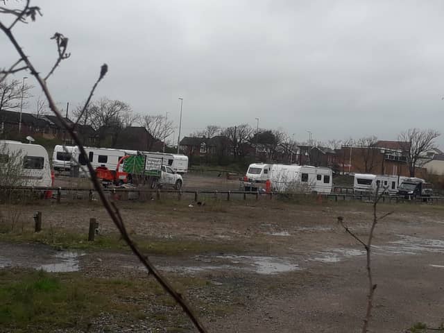 Some of the travellers on site at the corner of Devonshire Road and Talbot Road