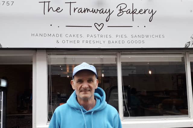 Paul Hickes outside the Tramway Bakery on Toppig Street, Blackpool