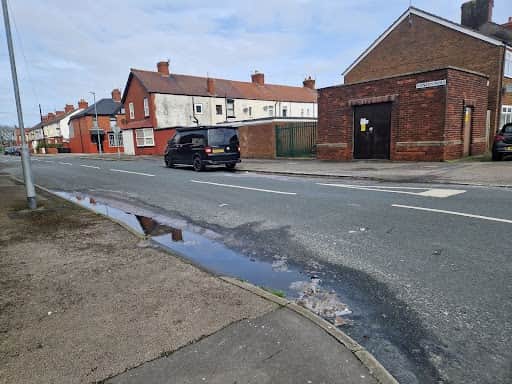 The stinking sewage puddle at the side of Nansen Road in Fleetwood.