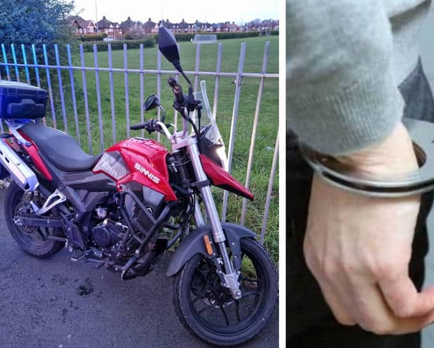 Blackpool Police arrested various two men for various offences last night. Pictured is the stolen motorbike the men were driving.