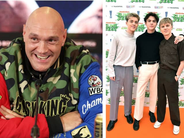 New Hope Club (l to r: Reece Bibby, Blake Richardson, George Smith) have recored the fight song for Morecambe champion boxer Tyson Fury. Credit Getty and PA. (credit PA)