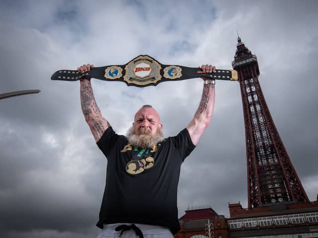 Blackpool's bare-knuckle boxer Richie Leak pictured after winning the BKB world heavyweight title